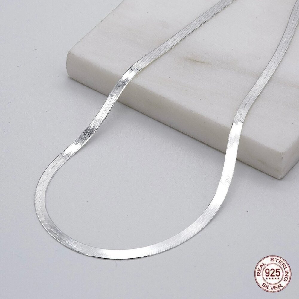 NWT Satellite Herringbone Chain Necklace S925 Sterling Silver 17” Minimalist